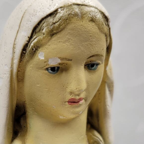 Antique Virgin Mary Serpent Votive Holder Chalkware Statue Religious Catholic - Picture 9 of 16